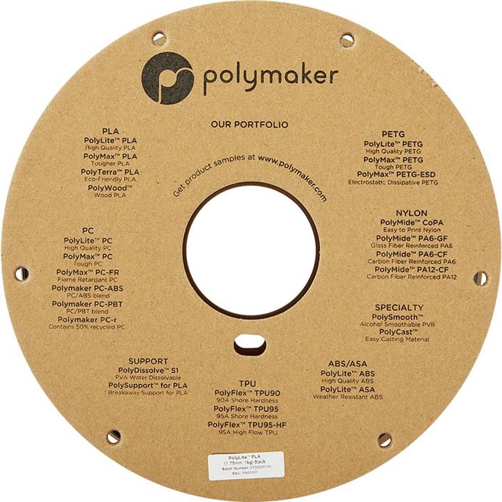 Produktbild Polymaker PolyLite PLA V2 - Black - 1.75mm (PLA, 1.75 mm, 1000 g, Schwarz)