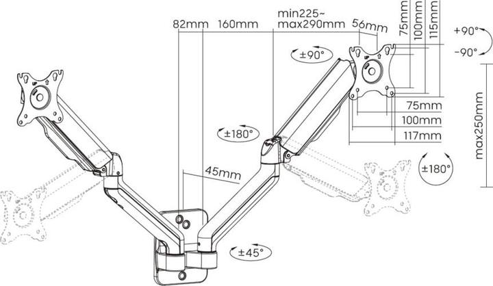 Actual product image equip Table mount 17"-32"/ 2TFT per Xkg 360° gas spring (Wall, 32", 9 kg)