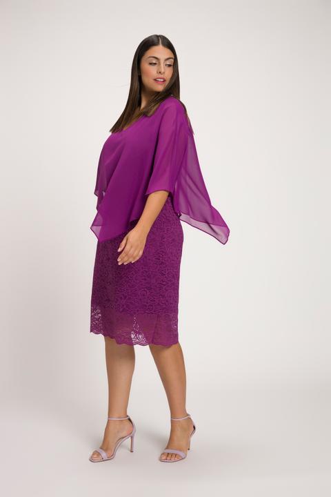 Produktbild Ulla Popken Abendkleid, Chiffon-Cape, Jersey, Spitzensaum, 3/4-Arm (58)