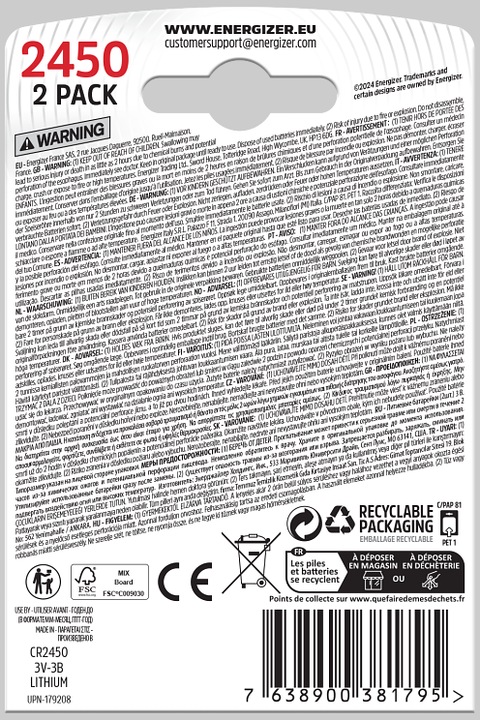 Image du produit Energizer CR2450 Lithium (2 pcs, CR2450, 620 mAh)