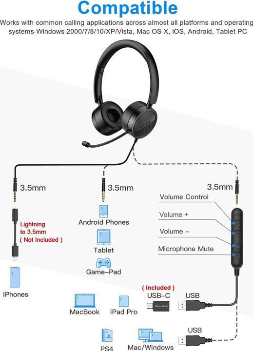 Produktbild New Bee Headset mit Mikrofon und Noise Cancelling (Kabelgebunden)