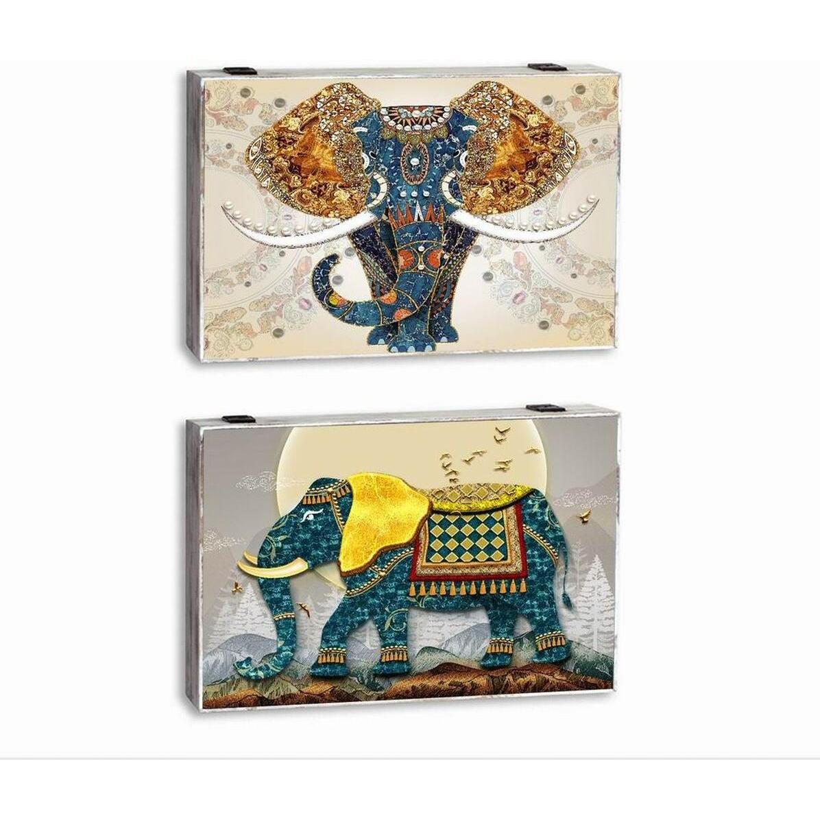 DKD Home Decor, Quadri, Elefant türkis Holz MDF 2 Stück 46,5 x 6 x 31,5 cm (46.50 x 31.50 cm)