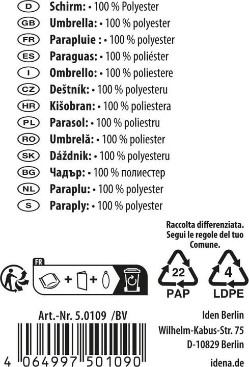 Productafbeelding Idena Blauwe stokparaplu Ø100cm soft-touch design handvat