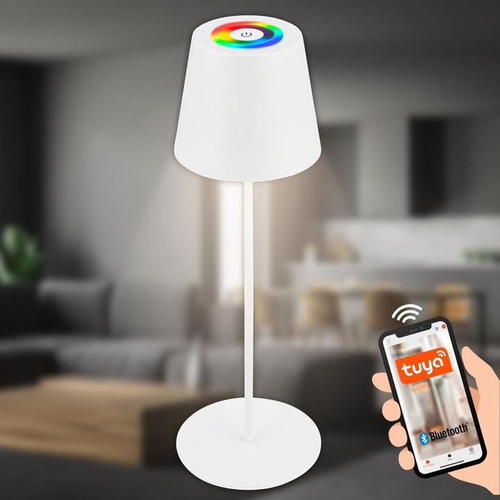 Image du produit Briloner COLORIS Smart Bluetooth RGB/W Lampe de bureau LED rechargeable, Blanc, App (300 lm)