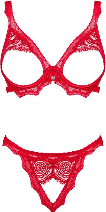 Actual product image Obsessive Bergamore 2-pcs Open Bra Set - Red (M/L)