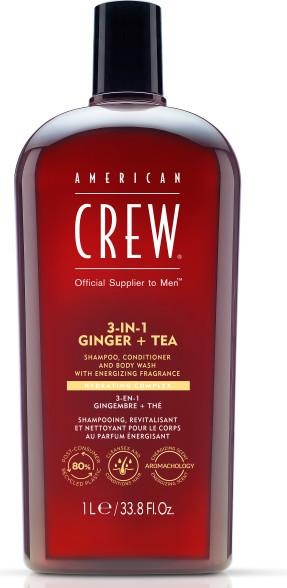 Image du produit American Crew Shampooing, après-shampooing et lavage pour le corps 3 en 1 au gingembre et au thé (1000 ml, Shampoing liquide)