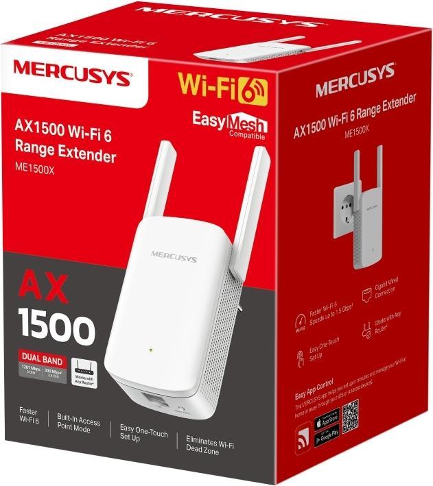 Produktbild Mercusys WL-Repeater ME1500X AX1500 Wi-Fi Range Extender (1201 Mbit/s, 300 Mbit/s)