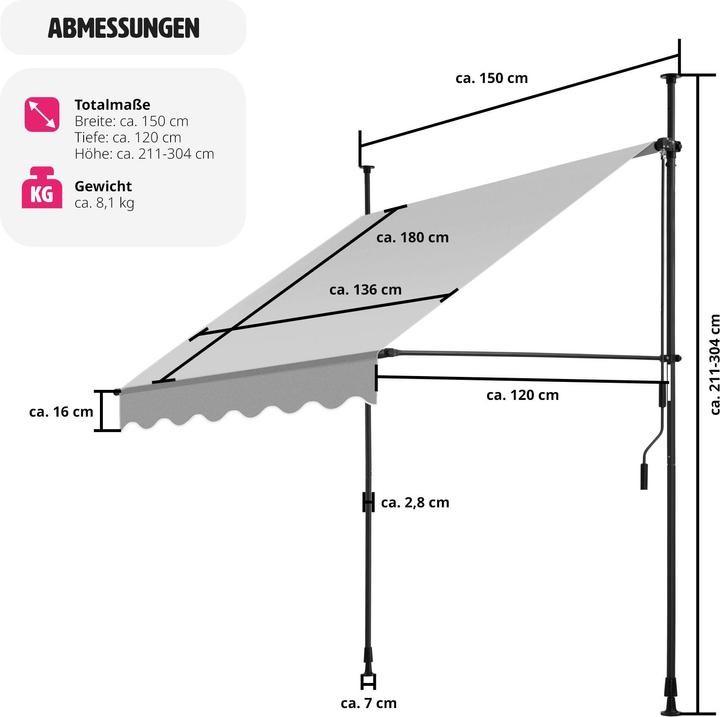 Produktbild tectake Klemmmarkise (1.50 m)