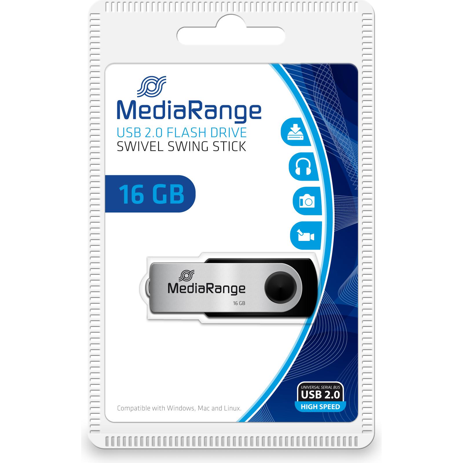 MediaRange Speicherstick MR910 (16 GB, USB-A, USB 2.0), USB Stick, Schwarz, Silber