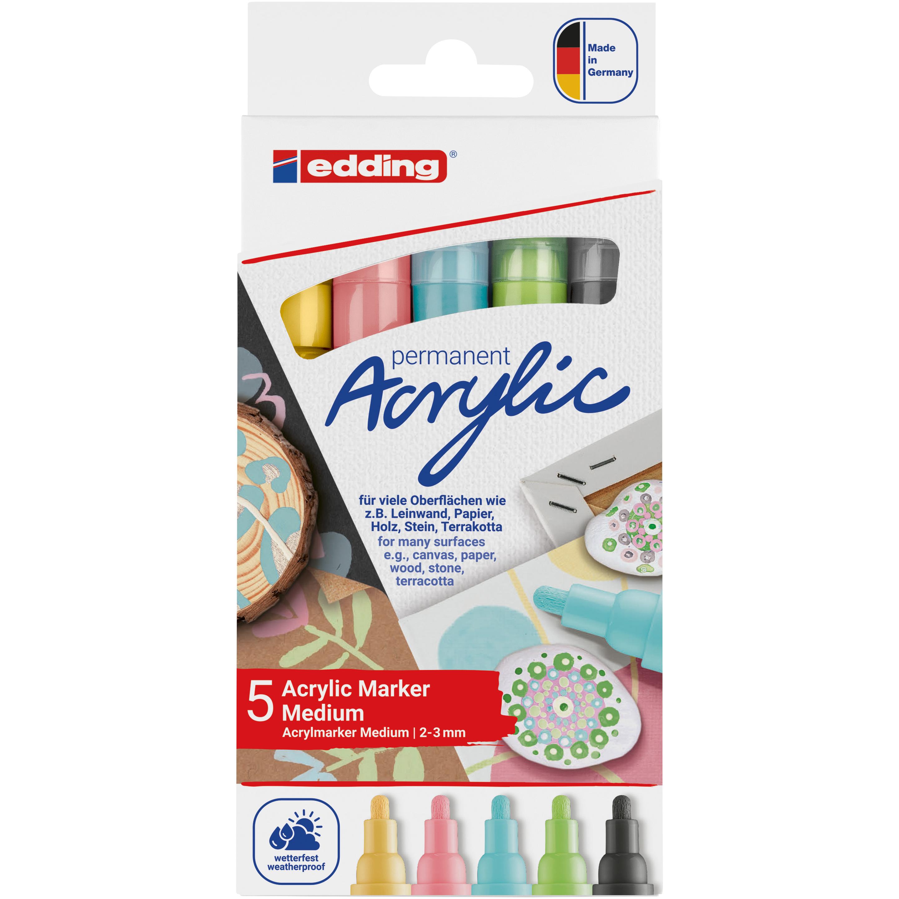 Edding, Marker, Acrylmarker 5100 Medium (Mehrfarbig, 3 mm, 5 x)