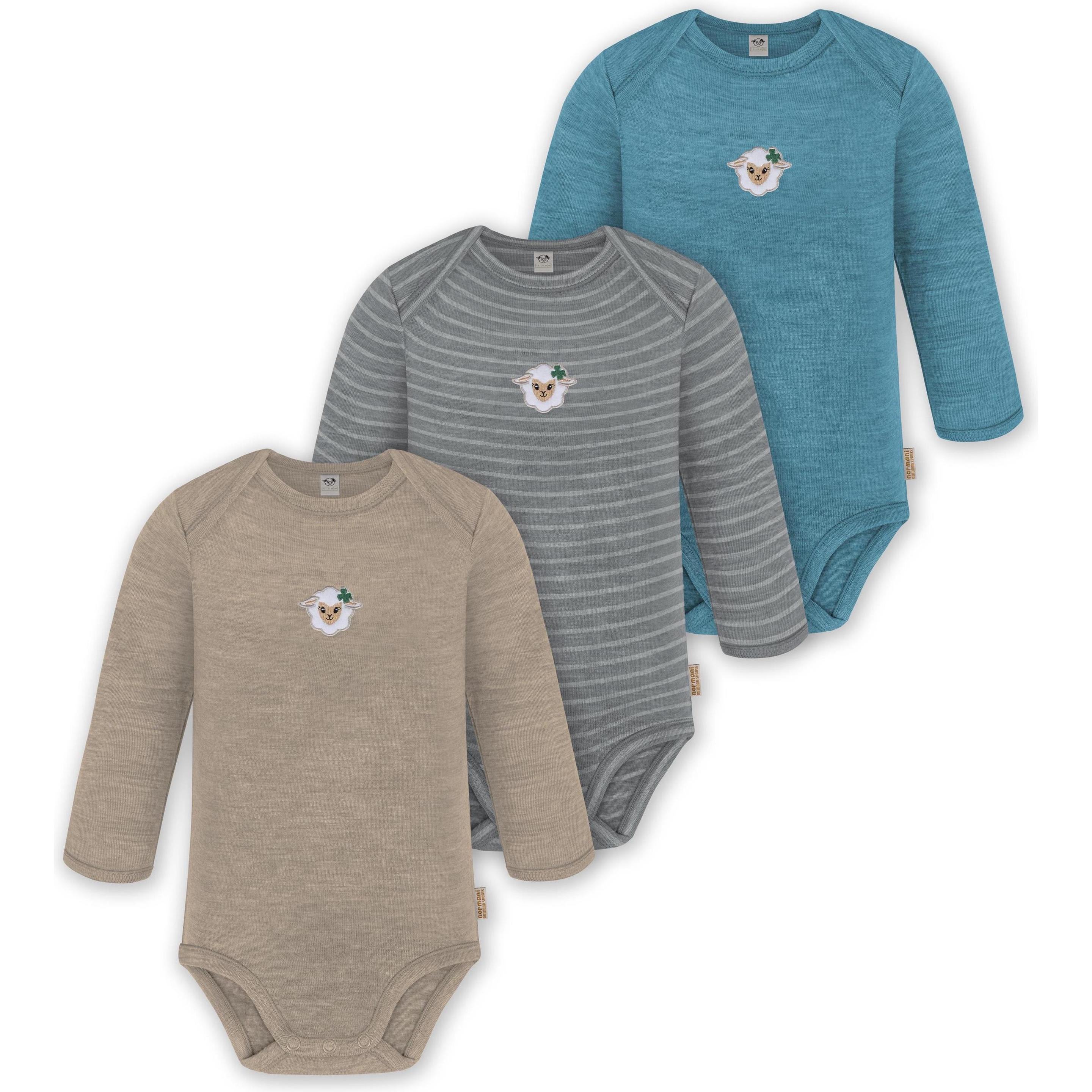 Normani, Herren, Body, 3er Pack Baby Merino Body Langarm „Auckland" - 9375, Blau, (80)