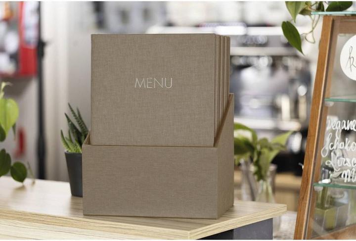 Produktbild Sigel Speisekarten-Mappen mit Gummi-Bindung 10er-Set, inkl. Aufbewahrungsbox gratis, Blindprägung: MENU, m (A4, 10 x)