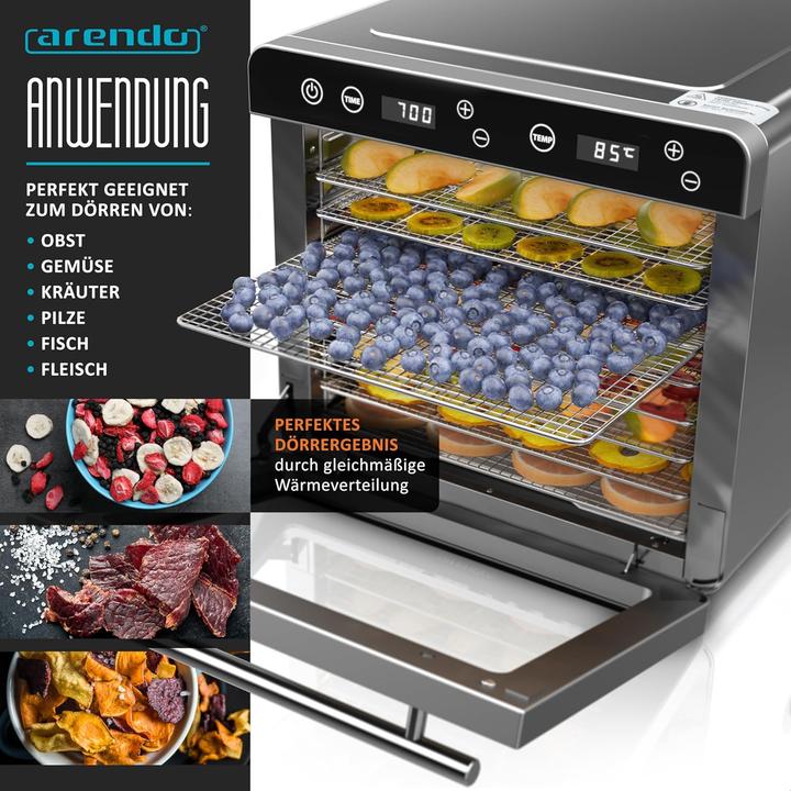Produktbild Arendo Dörrautomat mit 8 Edelstahlgittern (700 W, 35°-85°C)