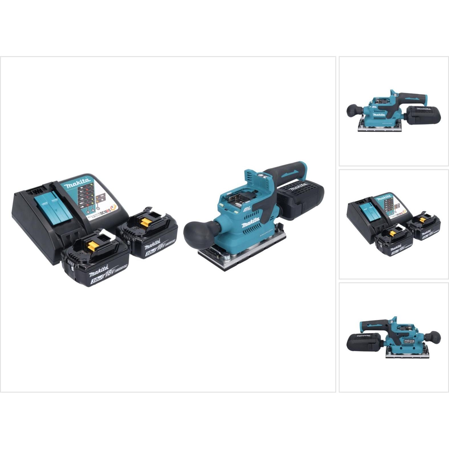 Makita, Schleifmaschine + Poliermaschine, DBO 382 RF Akku Schwingschleifer 18 V 93 x 185 mm Brushless + 2x Akku 3,0 Ah +...