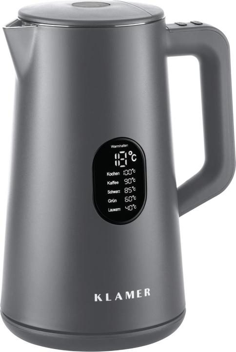 KLAMER Wasserkocher Edelstahl 1,5L 1800W elektrischer Wasserkocher grau mit Temperatureinstellu… (1.50 l)