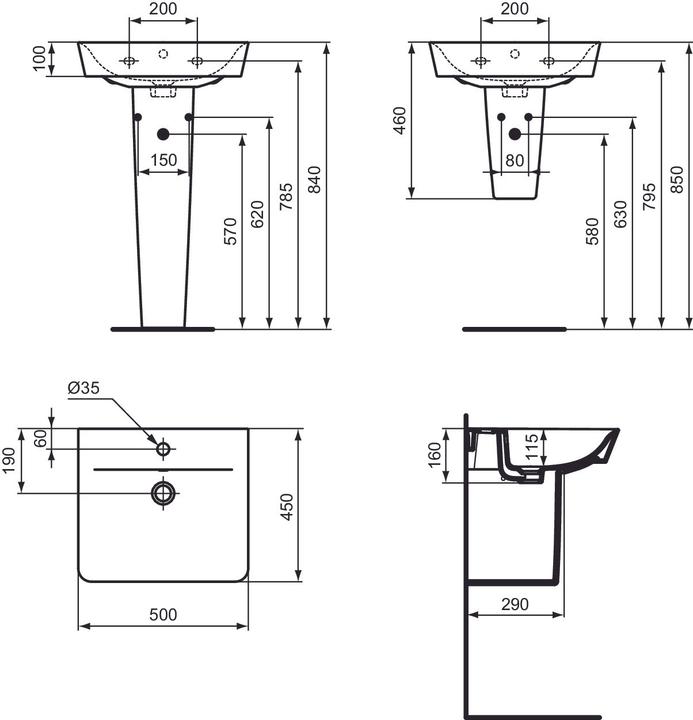Produktbild Ideal Standard Connect Air Cube Air Waschtisch 500mm E0301 (460 mm, 500 mm)