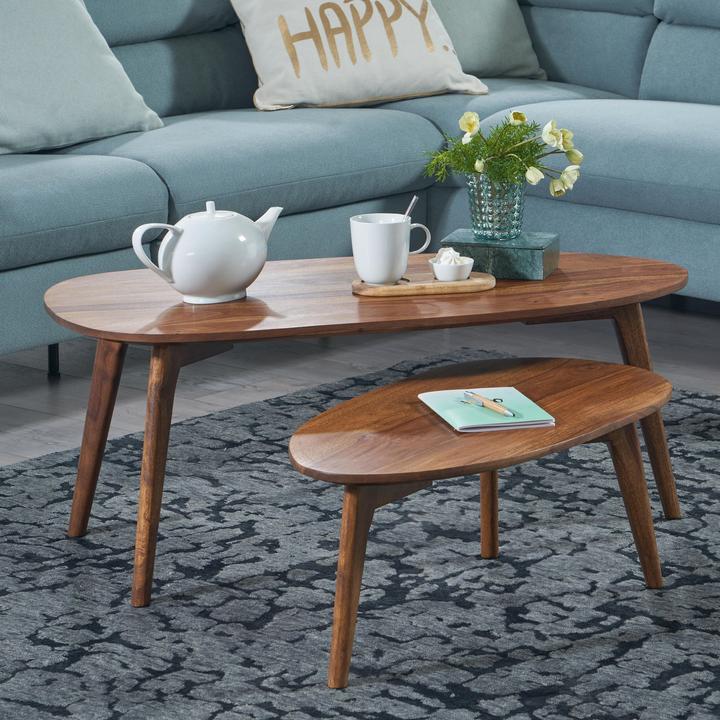 Produktbild FineBuy Couchtisch Wohnzimmertisch 2er Set Nierenform Holz Beistelltisch Tisch (100 x 50 x 42 cm)