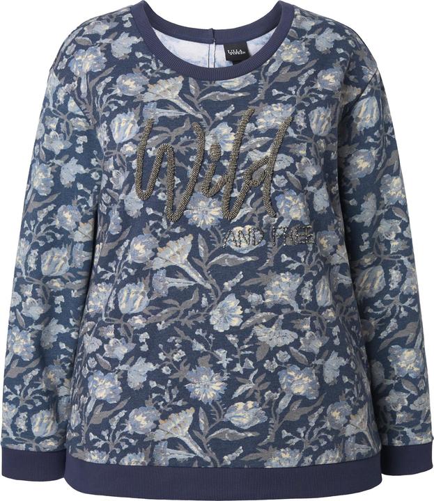 Image du produit Ulla Popken Sweat-shirt col rond et manches longues, message avec perles (62)