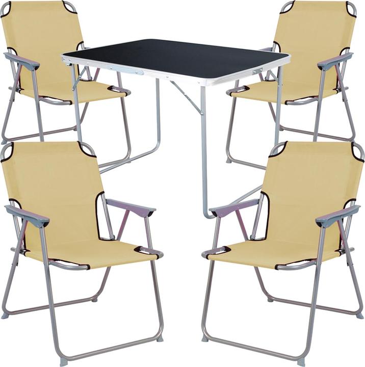 Produktbild Mojawo 5-tlg Camping Set Gartenmöbel Campingtisch + 4 Campingstuhl Klappstuhl Beige