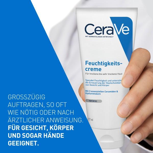 Produktbild CeraVe Feuchtigkeitscreme: Reichhaltige Creme für trockene bis sehr trockene Haut für Gesicht und Körper (Körpercreme, 177 ml)