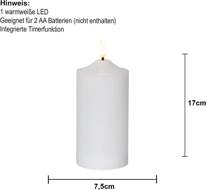 Actual product image Star Trading LED candle Pillar flame 7.5 cm x 17 cm, White (1x)