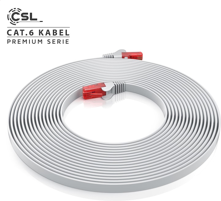 Immagine prodotto CSL Cavo di rete CAT.6 piatto - Cavo Ethernet Gigabit Lan RJ45 - comp. CAT.5 CAT.6 CAT.7 CAT.8 (UTP, CAT6, 30 m)