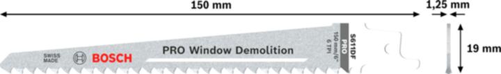 Actual product image Bosch Professional Zubehör PRO Window Demolition S611DF sheet, 1.25 x 19 x 150 mm, 5 pcs.