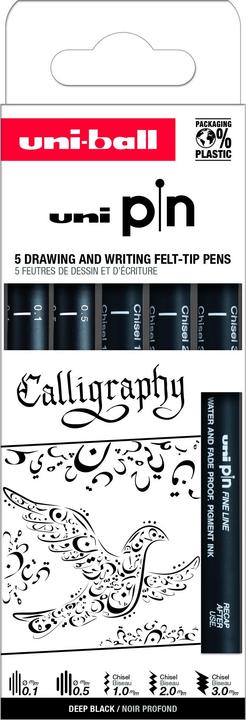 Actual product image Uni-ball Fineliner Uni Pin Calligraphy/Età5 (Black, 5 x)