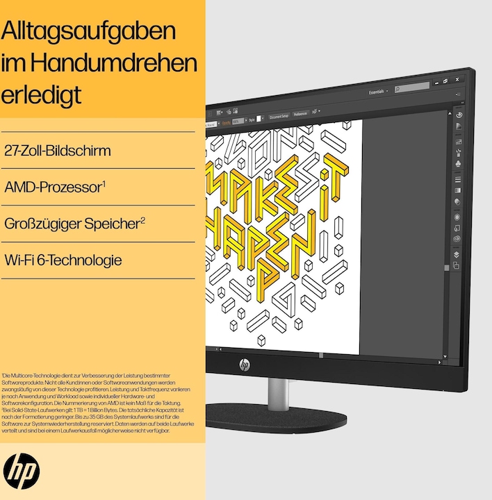 Actual product image HP PC 27-cr0501ng All-in-One (AMD Ryzen 5 7520U, 8 GB, 512 GB)