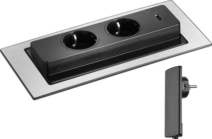 Evoline 106385 Presa di corrente da incasso in acciaio inox spazzolato contatto di protezione 1 pz. (2x, CEE 7/3, 3 m)