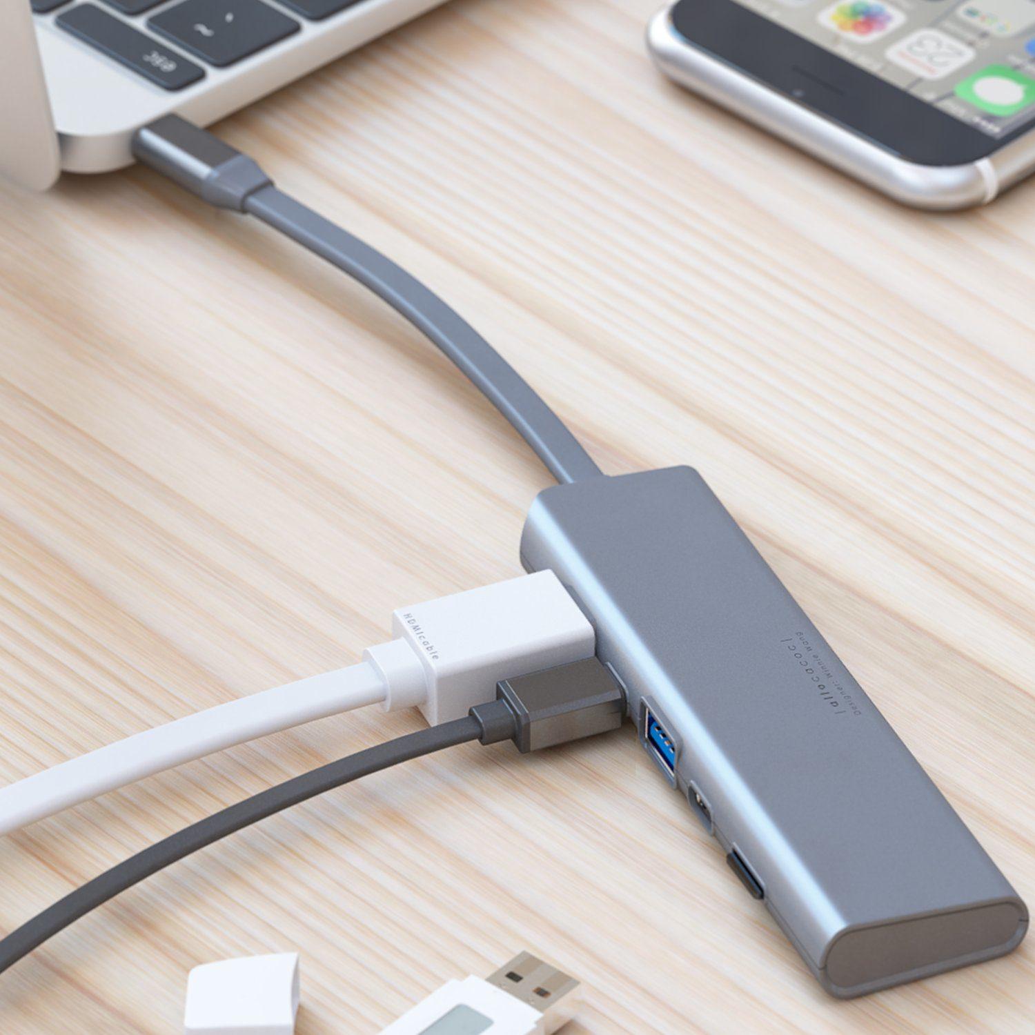 Thumbnail - Allocacoc Docking HUB USB C Grau (USB-C, 4 Ports), Dockingstation + USB Hub, Grau