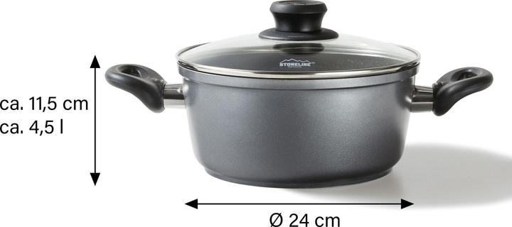 Actual product image Stoneline Cooking pot 24 cm, with glass lid, non-stick frying pot, induction and oven-safe (Pot, Cast aluminium, 24 x 11.50 cm)
