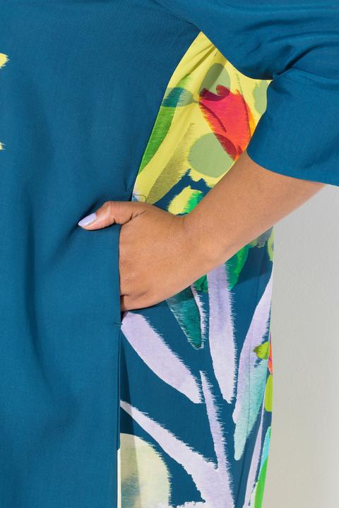 Immagine prodotto Ulla Popken Abito midi dal taglio svasato con fiori, colletto da camicia e maniche a 3/4 (54)