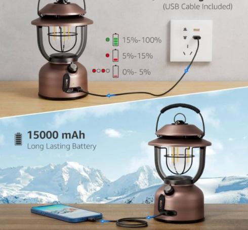 Actual product image Lepro LED Retro Camping-Laterne mit Powerbank-Funktion