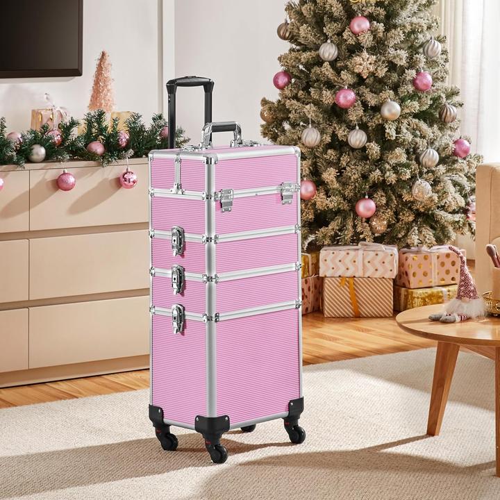 Actual product image Yaheetech Aluminium Cosmetic Case Trolley, Pink