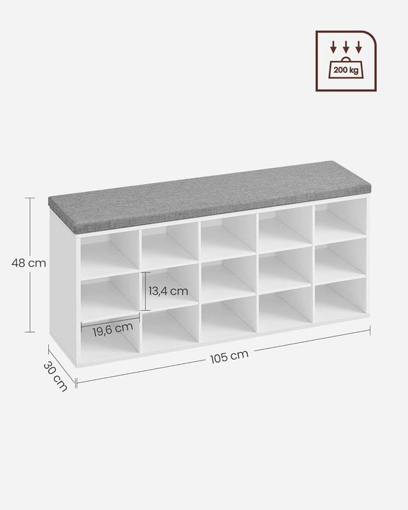 Actual product image Vasagle Shoe bench LHS15WT white, grey wood 105.0 cm (105 x 30 x 48 cm)