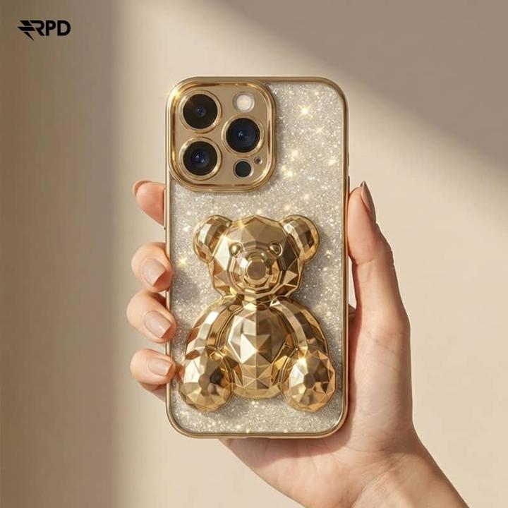 Image du produit RPD iPhone 14 Pro - 3D Teddy Glitter Case, Transparent mit Goldrand, gold (Apple iPhone 14 Pro)