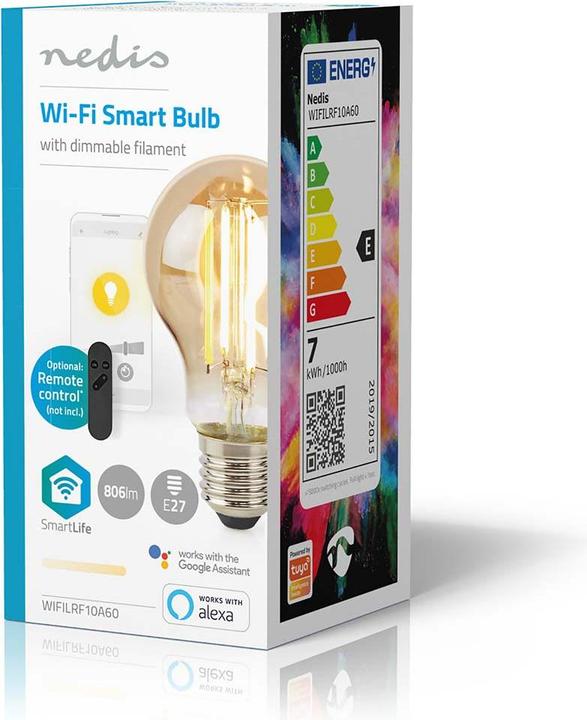 Image du produit Nedis SmartLife LED Filament Lampe | Wi-Fi | E27 | 806 lm | 7 W | Blanc chaud | 1800 - 3000 K | Verre | (E27, 806 lm, 1x)