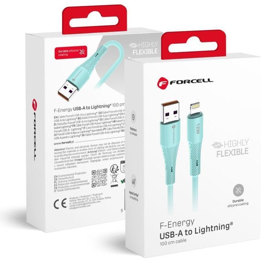 Forcell Cable F-ENERGY C343 cable USB A to Lightning 2,4A 12W Silicone 1 m blue (1 m, USB 2.0, 12 W), Cavo USB