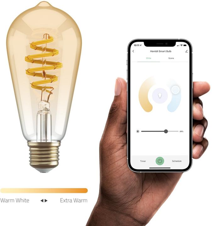 Actual product image Hombli Filament Bulb CCT E27 ST64 (E27, 5.50 W, 300 lm, 1 x, G)