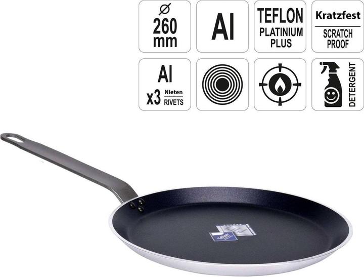 Produktbild Yato Profi Crepe Pfanne Ø260mm in Gastro-Qualität Aluminium Teflon Beschichtung Crepepfanne (26 cm, Pfannenset + Topfset, Aluminium)