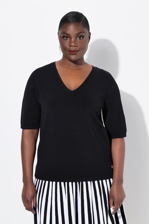 Produktbild Ulla Popken Pullover, elastischer Saum, V-Ausschnitt, Halbarm (58)