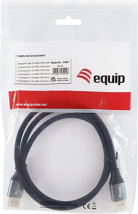 Actual product image equip DisplayPort 2.1 St/St 16K/60Hz comp.HDCP Alum. gr (1 m, DisplayPort, 2.1)