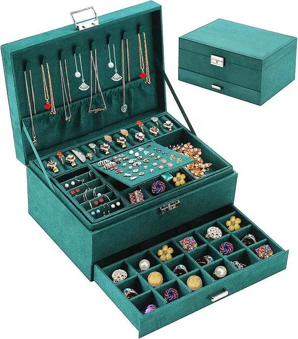 Produktbild Only-Bags.Store Schmuckkästchen, Samt-Schmuckkästchen mit 2 Ebenen, Schmuckkästchen für Damen, Schmuckkästchen für