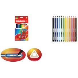 Kores, Malstifte, Buntstifte ""JUMBO"", 12er Karton-Etui + GRATIS Spitzer, inkl. Namensfeld, aus Lindenholz mit (Mehrfar...