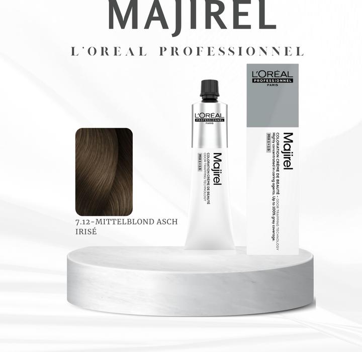 Produktbild L'Oréal Professionnel Majirel - Ash 7.12 R25 V140 Mittelblond Asch Irisé (7.12 Mittelblond Asch Irisé)