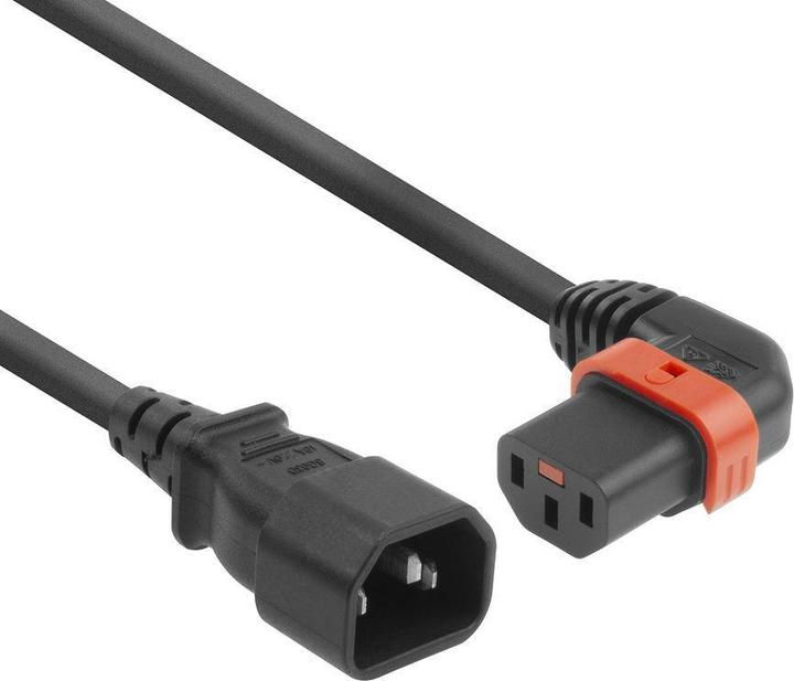 Iec Lock Cavo di alimentazione 230V da C14 a C13 (angolato a sinistra) bloccabile, nero, 1 metro (1 m)