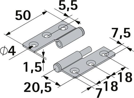 Image du produit Hettich Mbelband rechts, vernickelt 50x40 mm, 2 Stck fr innenliegende Tren und Fenster