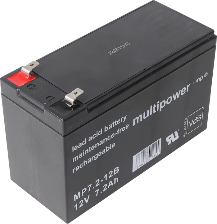 Immagine prodotto Multipower MP7.2-12B Batteria al piombo PB con contatti Faston 6,3 mm, VDS G109009 (12 V, 7.20 Ah)