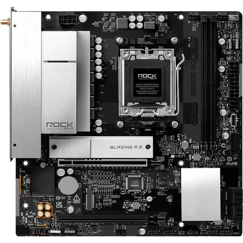 AsRock MB AMD AM5 B850M Rock WiFi 6 (AM5, AMD B850, Micro ATX (mATX)), Scheda madre